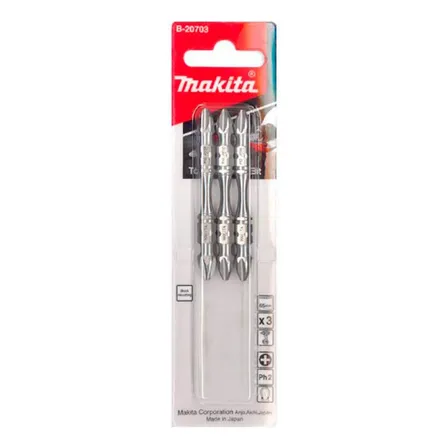 Kit 3 Pcs Bits Phillips Torção 65mm Ph2 Duplo Makita B-20703