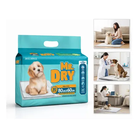 Pack Tapete Higiênico Mr. Dry 80x60cm, Descartável E Anti-odor, Com 30 Unidades Branco