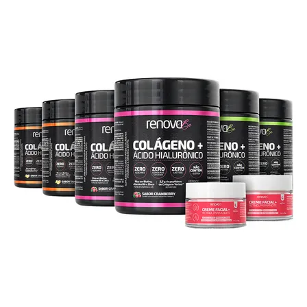 Kit 6x Colágeno + Ácido Hialurônico Renova Be Colágeno Hidrolisado Zero Lactose Vitaminas E, C, B6 Biotina E Zinco Limão Tagerina Cranberry