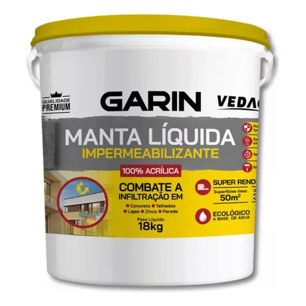 Manta Líquida Emborrachada Impermeabilizante Garin 18kg Veda Acabamento Acetinado Cor Branco