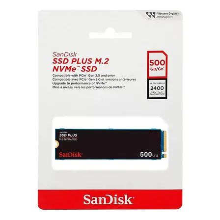 Ssd Sandisk Plus 500gb M.2 2280 Pcie Gen3 Nvme SDSSDA3N-500G-G26 Preto