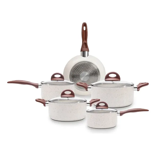Jogo De Panelas Smart Plus Vanilla Indução Cerâmico 5peças Brinox 4774/101 Baunilha