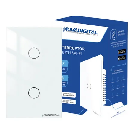 Interruptor Inteligente Wifi Novadigital 2 Teclas Botões Touch Tuya Smart Life Alexa Google 110v 220v Bivolt Branco Lite-ws2-w 127/220v