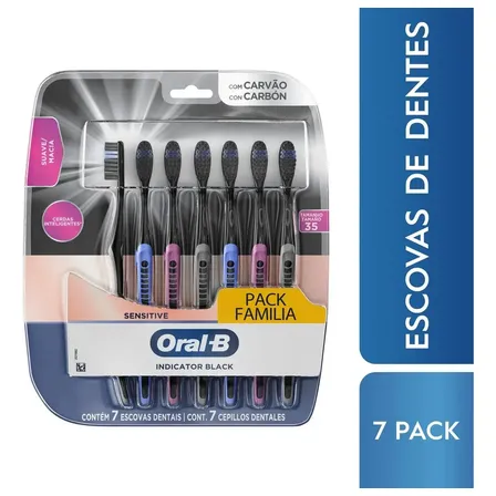 Escova de Dente Extra Macia Oral-B Indicador Black Charcoal com Cerdas de Carvão Ativado 7 Unidades