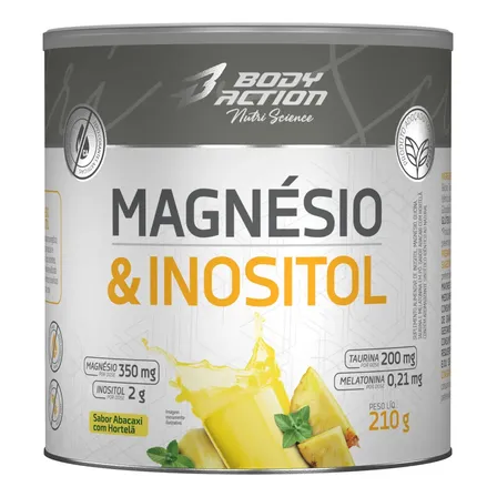 Magnésio E Inositol Taurina Melatonina 210g Bodyaction Sabor Abacaxi Com Hortelã