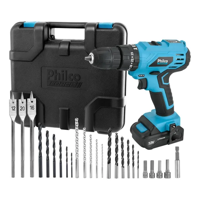 Parafusadeira Philco Force 3 Em 1 Ppf120mf Com Maleta De Acessórios 1500rpm Bivolt Azul 127/220v