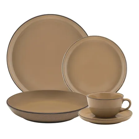 Aparelho De Jantar E Chá 30 Peças Oxford Flat Ocre