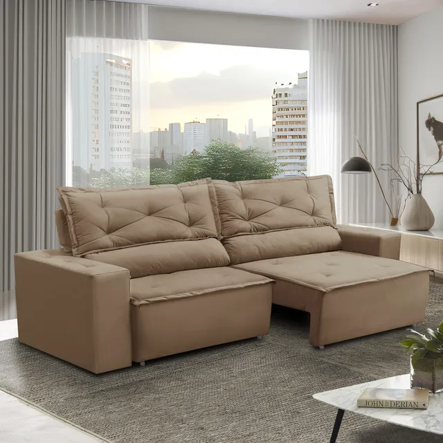 Sofá Retrátil E Reclinável Com Molas 1,80m Livia Suede Cor Cappuccino