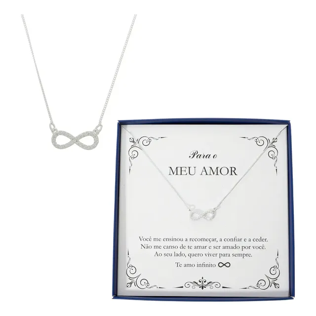 Presente Colar Feminino Prata 925 Esposa Namorada Noiva Amor Colar Infinito Pedras