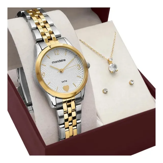 Kit Relógio Mondaine Bicolor Feminino 32795lpmkbe3k1
