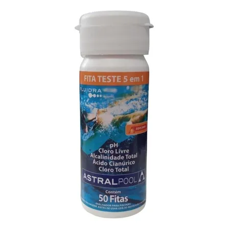 Fita Teste 5 em 1 Astralpool pH Cloro Alcalinidade Piscina 50 Tiras