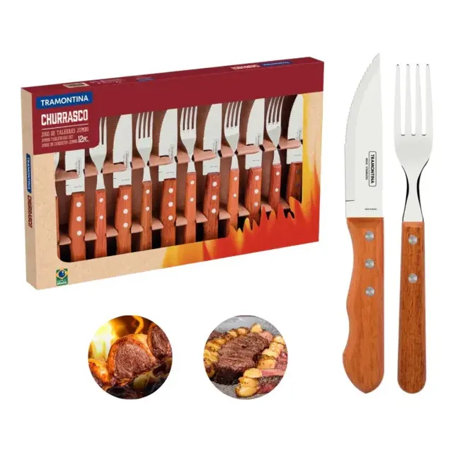 Jogo De Talheres Kit Churrasco Garfos Facas Inox Tramontina