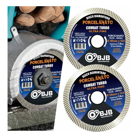 Kit com 2 Disco de Corte Diamantado para Porcelanato Ultra Fino Serra Circular Mármore Corta Geral 105MM - BJB equipamentos