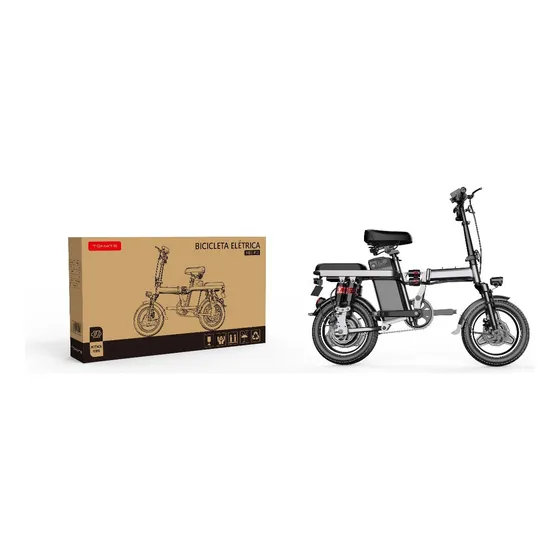 Bicicleta Elétrica Dobrável 400W 48V 15Ah Rodas 14" Freios a Disco Tomate