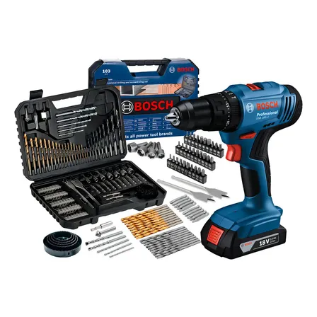 Furadeira Parafusadeira De Impacto 18v Bateria Bosch Gsb 183li + Jogo De Brocas Bits Profissional 103 Peças