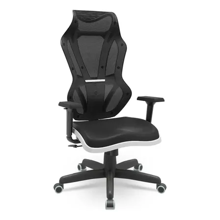 Cadeira Escritório E Gamer Vizon Dz Plaxmetal Branca / Preto Couro Sintético