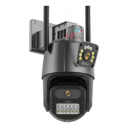 Camera Segurança Externa Lente Dupla 4k 6mp Sirene Policial G.eye Preto E Branco