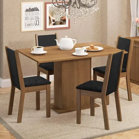 Sala De Jantar Madesa Talita Mesa Tampo Madeira 4 Cadeiras Cor Rustic/preto/oxford Desenho Do Tecido Das Cadeiras Liso Rustic/preto/oxford Liso