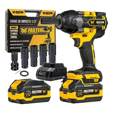 Chave De Impacto Digital 500nm 21v C/ Maleta E 02 Baterias 4.0 Ah Fst008 - Fasterr Amarelo 127/220v