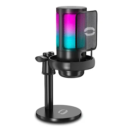 Microfone Gamer Condensador Profissional Rgb Alta Qualidade Preto