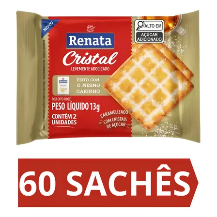 Cream cracker, Doce Renata Biscoito água e sal levemente adocicado com cristais de açúcar de cracker com cristais de açúcar 780 g pacote x 60