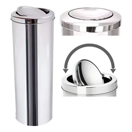 Lixeira Inox 50 Litros Flip Escritorio Loja Cozinha Banheiro Cor Prateado