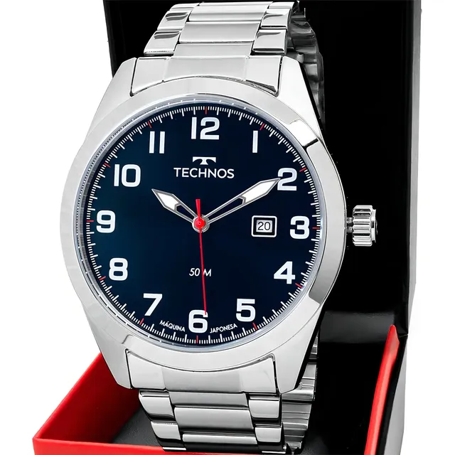 Relógio Masculino Technos Militar Prova D'água Cor Do Bisel Prateado Calendário 2115tyn/1a Azul