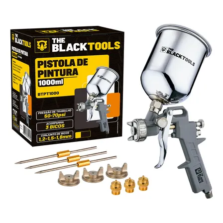 Pistola Pintura Gravidade Caneca 1000 Ml Rosca 1/4 Btpt1000 The Black Tools