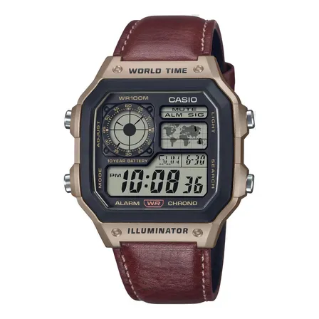 Relógio Casio Illumitator Sport World Map Ae-1200whl - 5avdf Preto Marrom Digital Dourado-escuro Cinza
