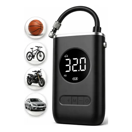 Mini Compressor Bomba Encher Pneu Carro Bicicleta Moto Eletrica Bola Portatil Digital Preto 127/220v