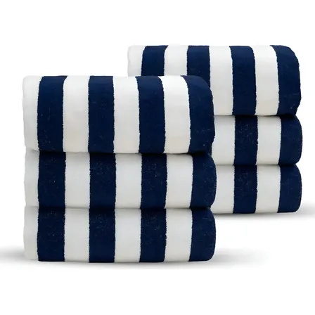 Kit 6 Toalhas Banhão Listrada Praia Piscina Hotel Pousada Cor Azul Listras