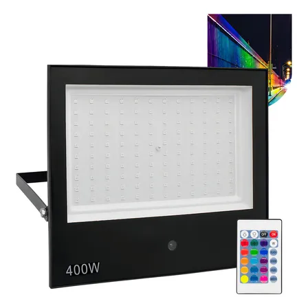 Refletor Led Holofote 400w Rgb Colorido C/ Controle Carcaça Preto