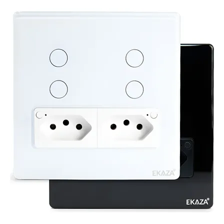 Ekaza Interruptor Wifi Inteligente 4 Botões 4x4 C/tomada Cor Branco