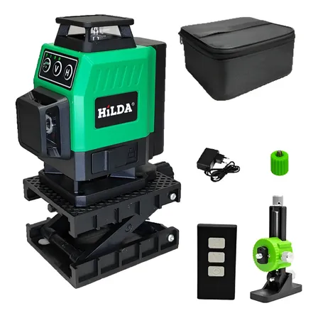 Nível A Laser 16 Linhas Verde Hilda 4d 360 1 Bateria Recarregável Compacto Prumo Esquadro Com Controle Remoto Nivelador Horizontal Vertical Suporte Magnético Plataforma Elevatória