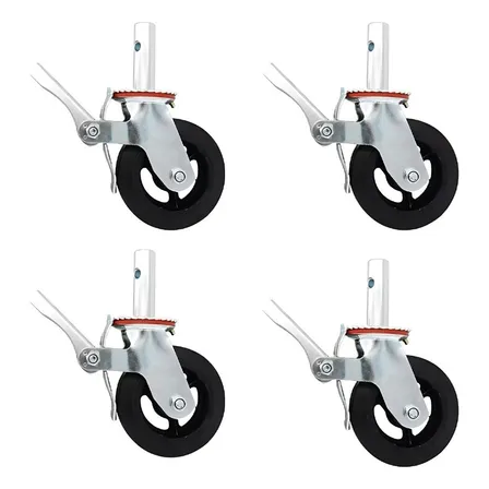 Kit 4 Rodízios Giratórios Até 1600kg C Trava Freio P Andaime Preto