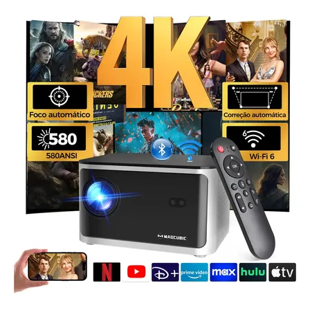 Projetor Magcubic Hy350 Led 580ansi Full Hd 4k HDMI USB Android 11 2GB+32GB Smart WIFI6 Bluetooth 5.0 Cinema Home Controle Remoto por Voz Foco automático