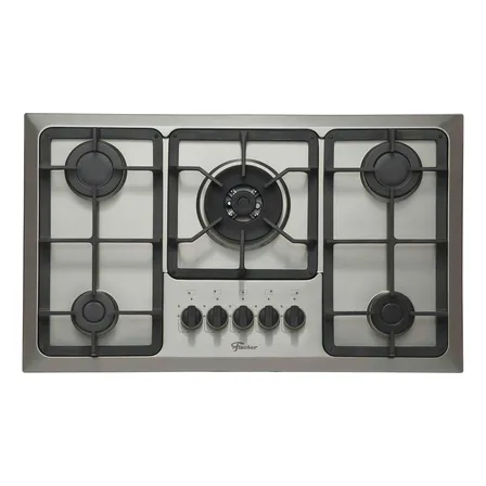 Cooktop a Gás Fischer 5 Bocas Tripla Chama Infinity com Trempe de ferro fundido Mesa Inox Bivolt