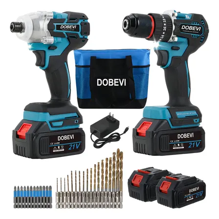 Dobevi Kit Com Parafusadeira Furadeira+ Chave De Impacto Sem Fio, Kit De Ferramentas Com 20 Posições De Toque E 1 De Perfuração, Acompanha Carregador E 2 Baterias, baterias De 2,6ah
