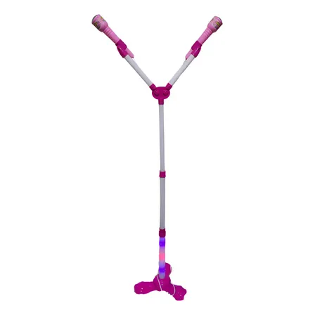 Microfone Infantil Duplo Rosa com Karaoke, Luzes e Pedestal