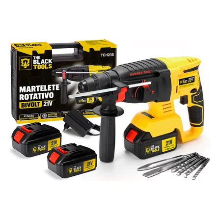 Martelete Rotativo Rompedor Furadeira De Impacto Brushless 2 Baterias 21v Com Acessórios Tch21b-2b The Black Tools