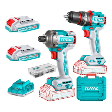 Chave de fenda de impacto+kit de perfuração 20v 2bat carga total Tools TCKLI20277