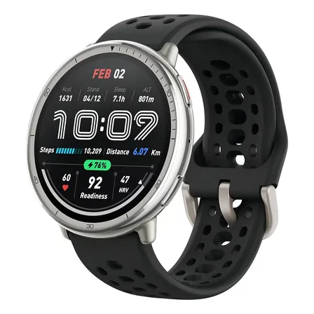 Smartwatch Amazfit Active 2 Round 44 Mm Preto Com Gps E Alexa Prateado