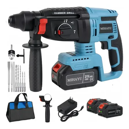 Martelete Rotativo Rompedor Brushless Sds Plus Furadeira De Impacto 1200w 3j Com 2 4.0ah Baterias E Acessório Azul-aço Mihayu Mi-h09 127/220v