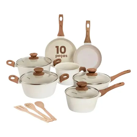 Jogo De Panelas Indução Gourmet Antiaderente Cerâmica Premium Mármol 10 Peças Mimo Style Mármore