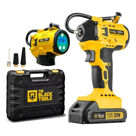 Compressor De Ar A Bateria 21v Bomba De Encher Pneus Portátil Para Carro Bicicleta Motocicletas Com Calibrador Tct21b The Black Tools Amarelo 127/220v 60hz