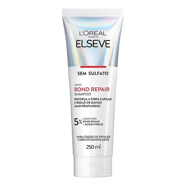 Shampoo Reparação Molecular Limpeza Suave Sem Sulfato Reconstrói Ligações Devolve Força Com Ácido Cítrico Cabelos Danificados Elseve Bond Repair L'oréal Paris 250ml