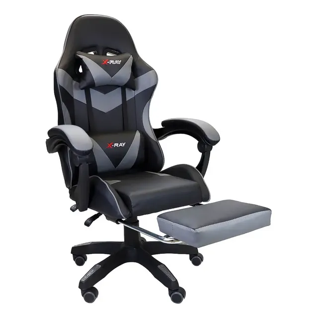 Cadeira Gamer Ergonômica Profissional Reclinável X-ray Cor Cinza Material Do Estofamento Couro Sintético