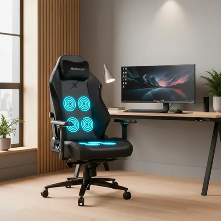 Cadeira gamer Ergonômica com 8 pontos de massagem elétrica bivolt Heavy-smi Suporta 180kg revestimento em tecido frio reclinável 135o Sistema relax 12o pistão a gás classe 4 NR17 - Max Racer