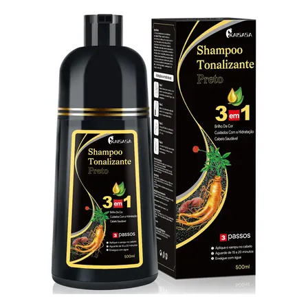 Kaisasa Shampoo Tonalizante Para Cobrir Cabelo Cinzento，shampoo cabelo branco，shampoo barba，shampoo redutor grisalhos，shampoo tonalizante preto，hair dye shampoo，black hair dye，500ml-Preto