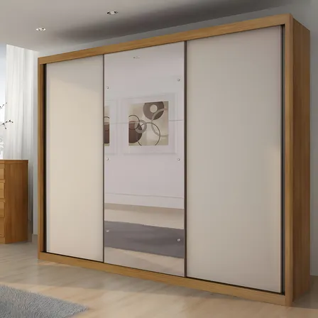 Guarda-Roupa Casal 3 Portas Correr Espelho MDF Fosco Horizonte Vegas